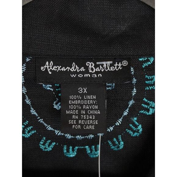 Alexandra Bartlett Shacket Jacket Linen Embroidered Art to Wear Black Size 3X - Picture 7 of 9